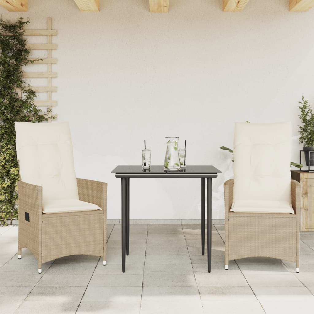 Sedie Reclinabili da Giardino 2pz con Cuscini Beige Polyrattan