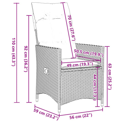 Sedie Reclinabili da Giardino 2pz con Cuscini Beige Polyrattan