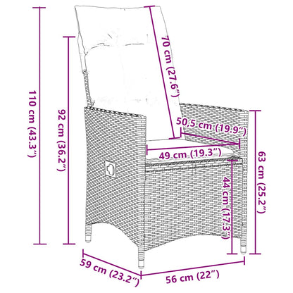 Sedie da giardino reclinabili 2 pz con cuscini grigie in polyrattan