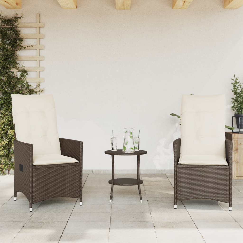 Set Bistrò 3 pz con Cuscini Marrone in Polyrattan