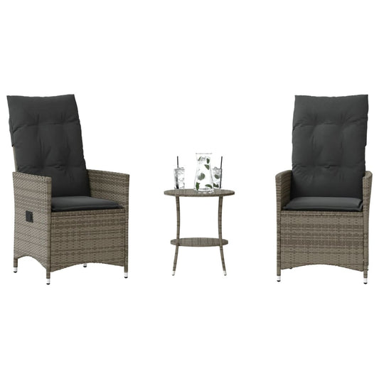 Set da Bistrò 3 pz con Cuscini Grigio in Polyrattan - homemem39