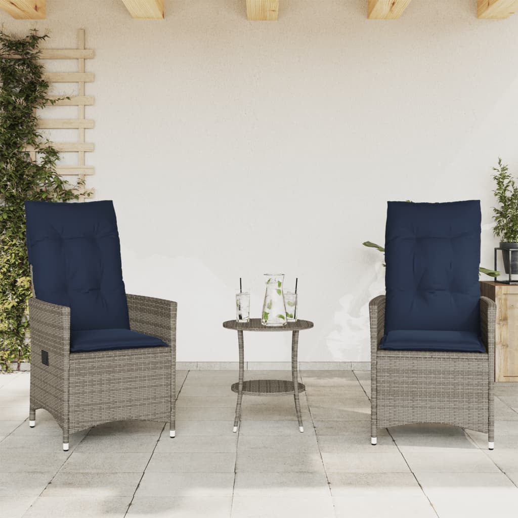 Set da Bistrot 3 pz con Cuscini Grigio in Polyrattan - homemem39