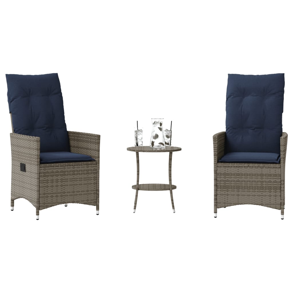 Set da Bistrot 3 pz con Cuscini Grigio in Polyrattan - homemem39