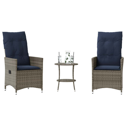 Set da Bistrot 3 pz con Cuscini Grigio in Polyrattan