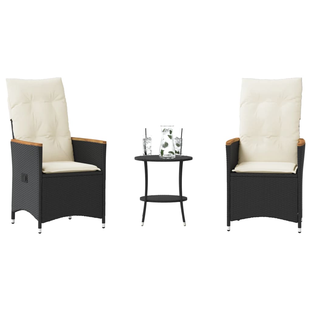 Set da Bistrò 3 pz con Cuscini Nero in Polyrattan | homemem39