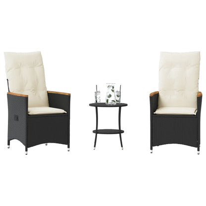 Set da Bistrò 3 pz con Cuscini Nero in Polyrattan | homemem39