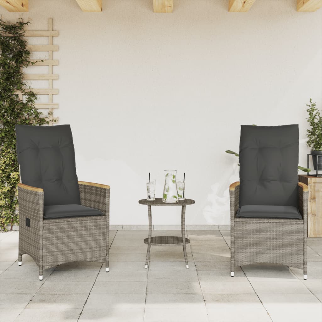 Set da Bistrò 3 pz con Cuscini Grigio in Polyrattan | homemem39