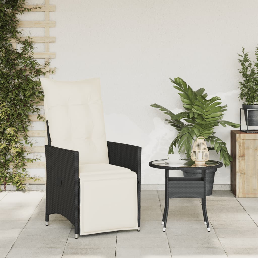 Sedia Reclinabile da Giardino con Cuscini Nera in Polyrattan