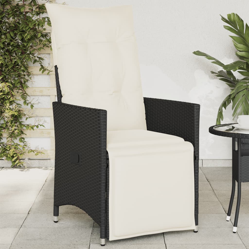 Sedia Reclinabile da Giardino con Cuscini Nera in Polyrattan - homemem39