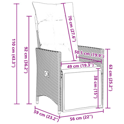 Sedie Reclinabili da Giardino 2 pz con Cuscini Nero Polyrattan