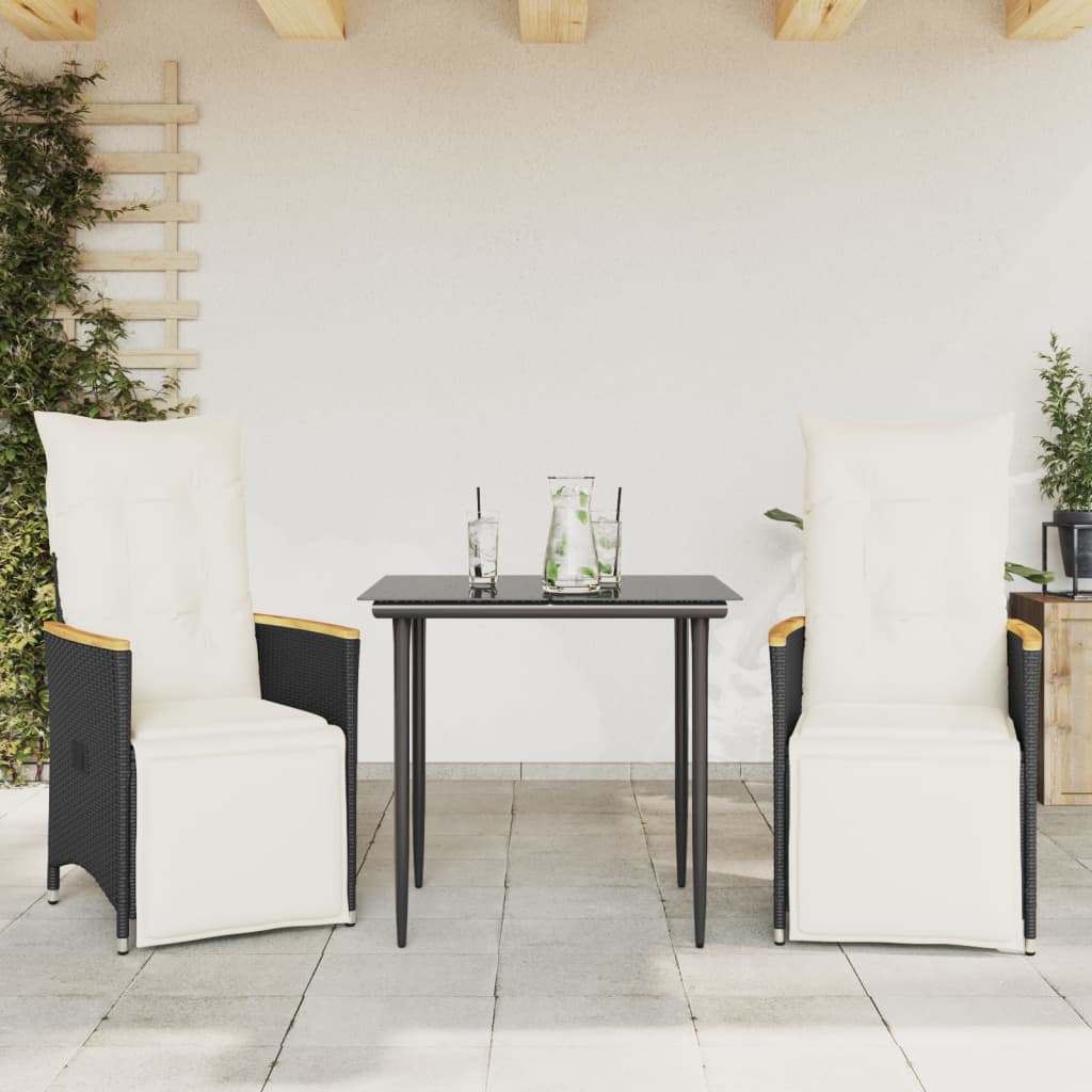 Sedie Reclinabili da Giardino 2 pz con Cuscini Nero Polyrattan