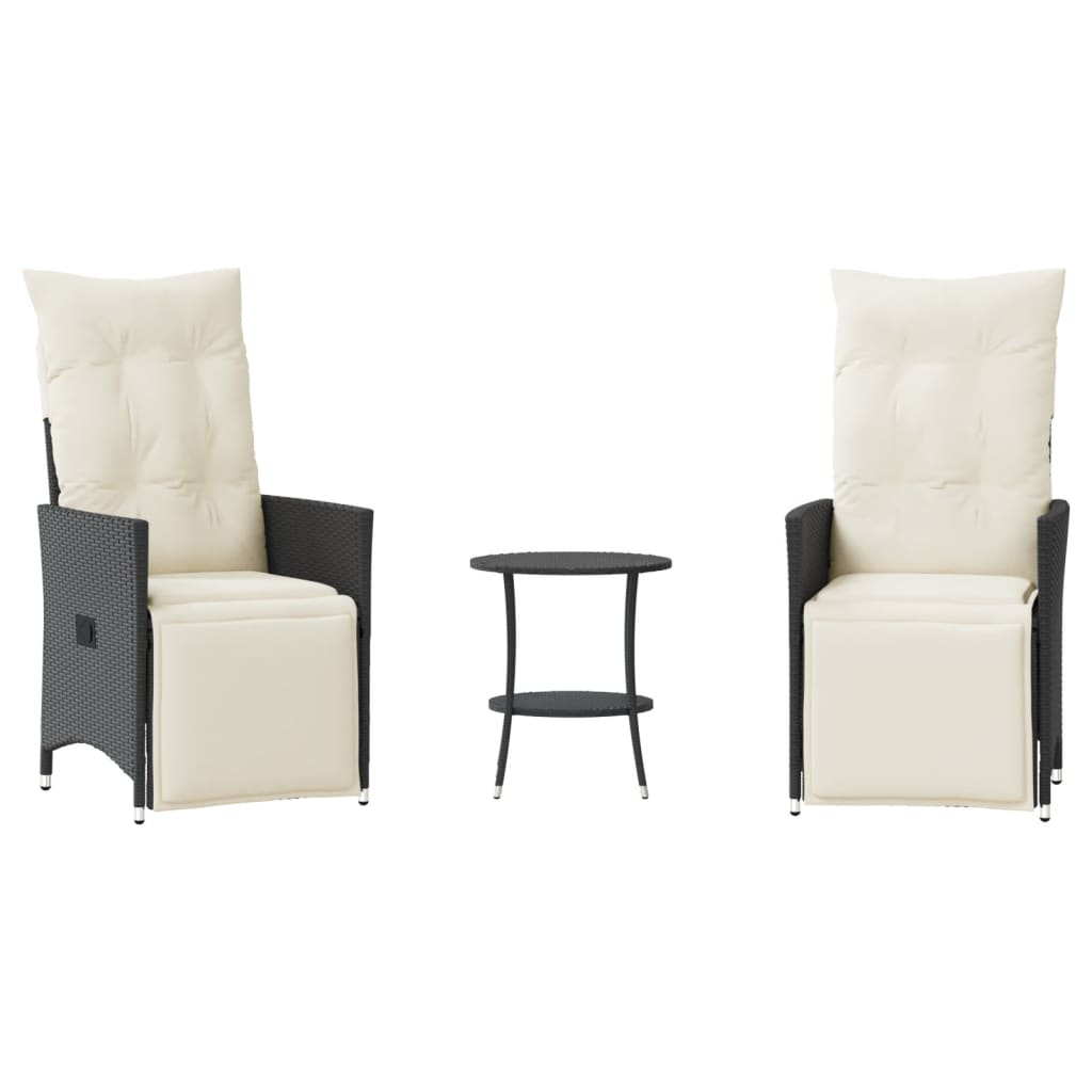 Set da Bistrò 3 pz con Cuscini Nero in Polyrattan