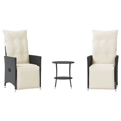 Set da Bistrò 3 pz con Cuscini Nero in Polyrattan