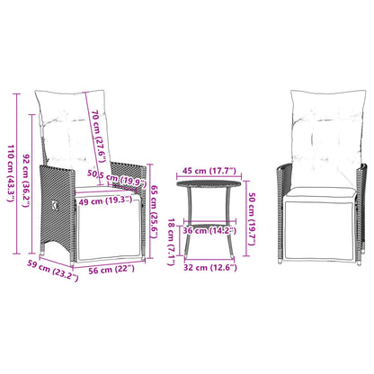 Set Bistrò 3 pz con Cuscini Marrone in Polyrattan