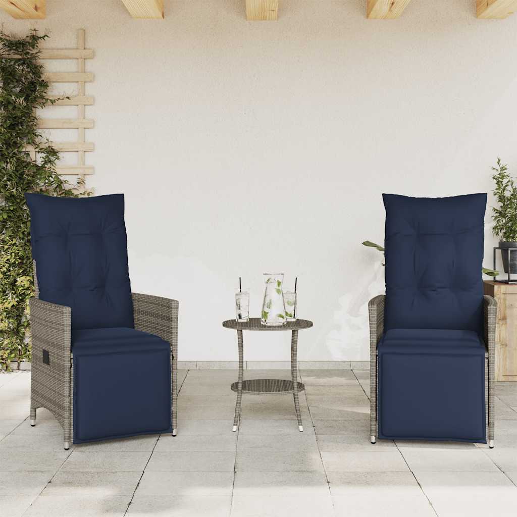 Set da Bistrot 3 pz con Cuscini Grigio in Polyrattan