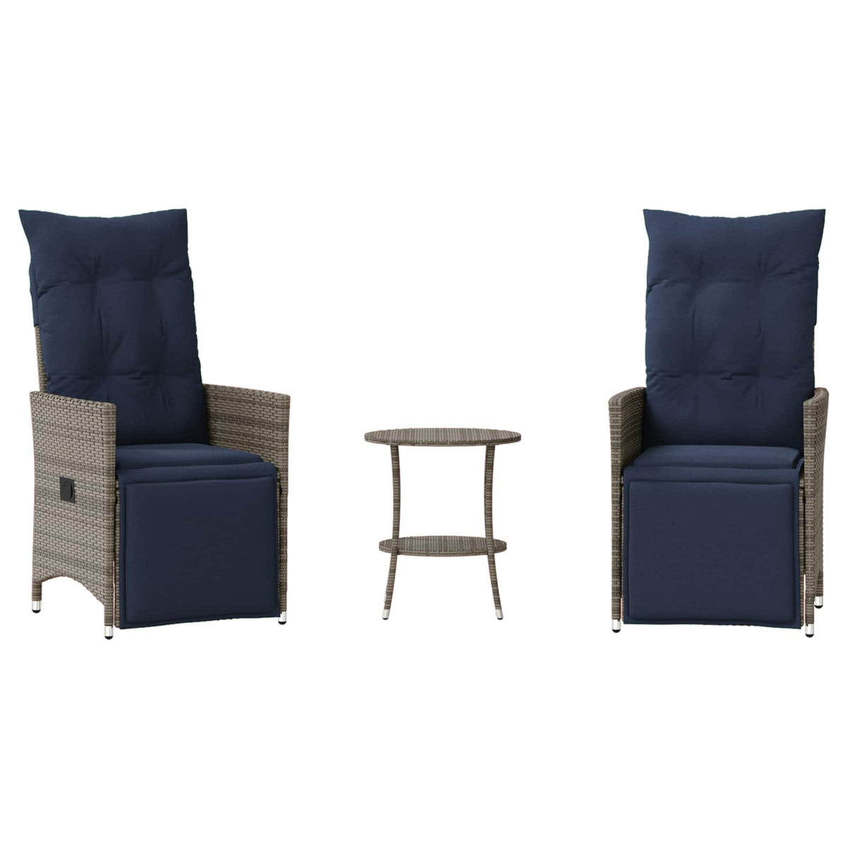 Set da Bistrot 3 pz con Cuscini Grigio in Polyrattan