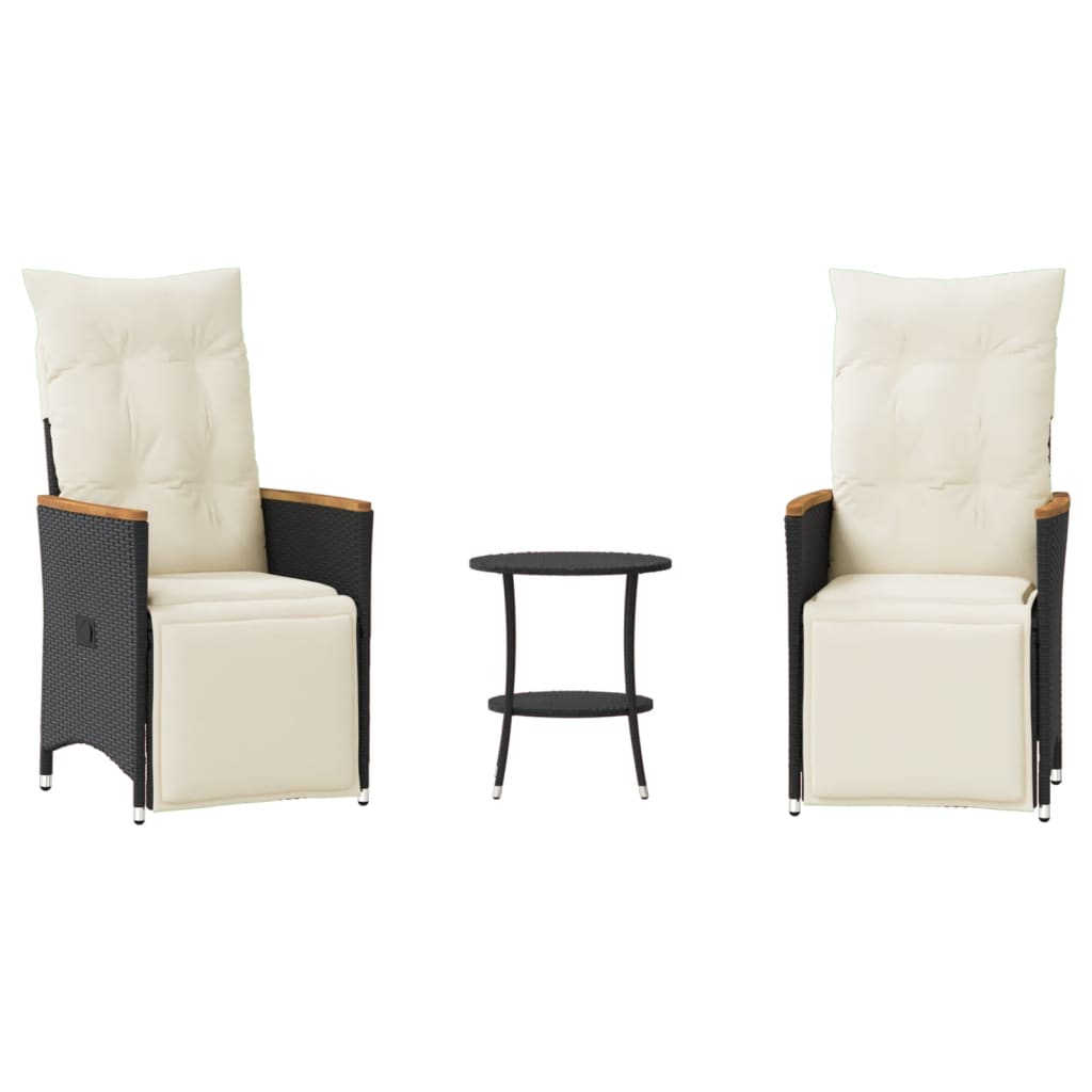 Set da Bistrò 3 pz con Cuscini Nero in Polyrattan | homemem39