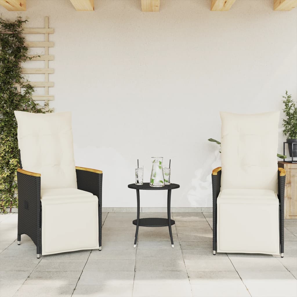 Set da Bistrò 3 pz con Cuscini Nero in Polyrattan | homemem39