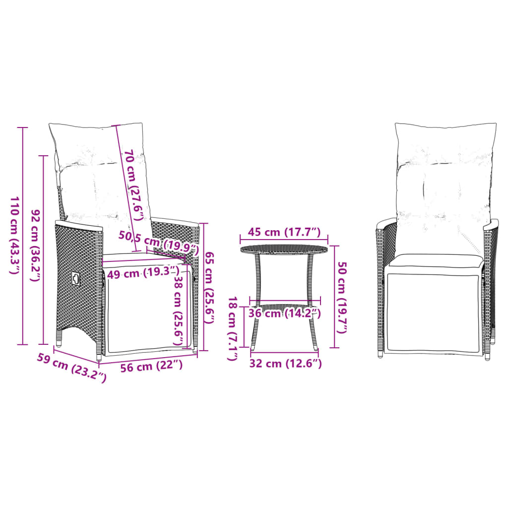 Set da Bistrò 3 pz con Cuscini Nero in Polyrattan | homemem39
