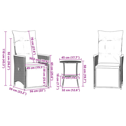 Set da Bistrò 3 pz con Cuscini Nero in Polyrattan | homemem39