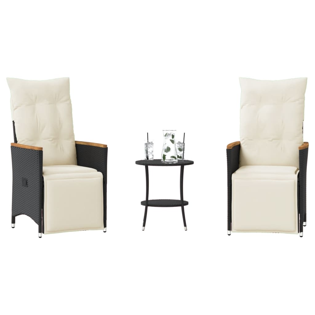 Set da Bistrò 3 pz con Cuscini Nero in Polyrattan | homemem39