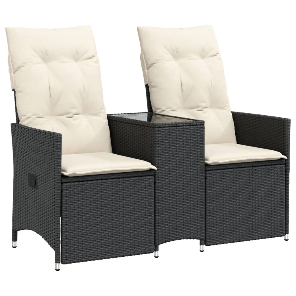 Divano Giardino Reclinabile 2Posti con Tavolino Nero Polyrattan | homemem39