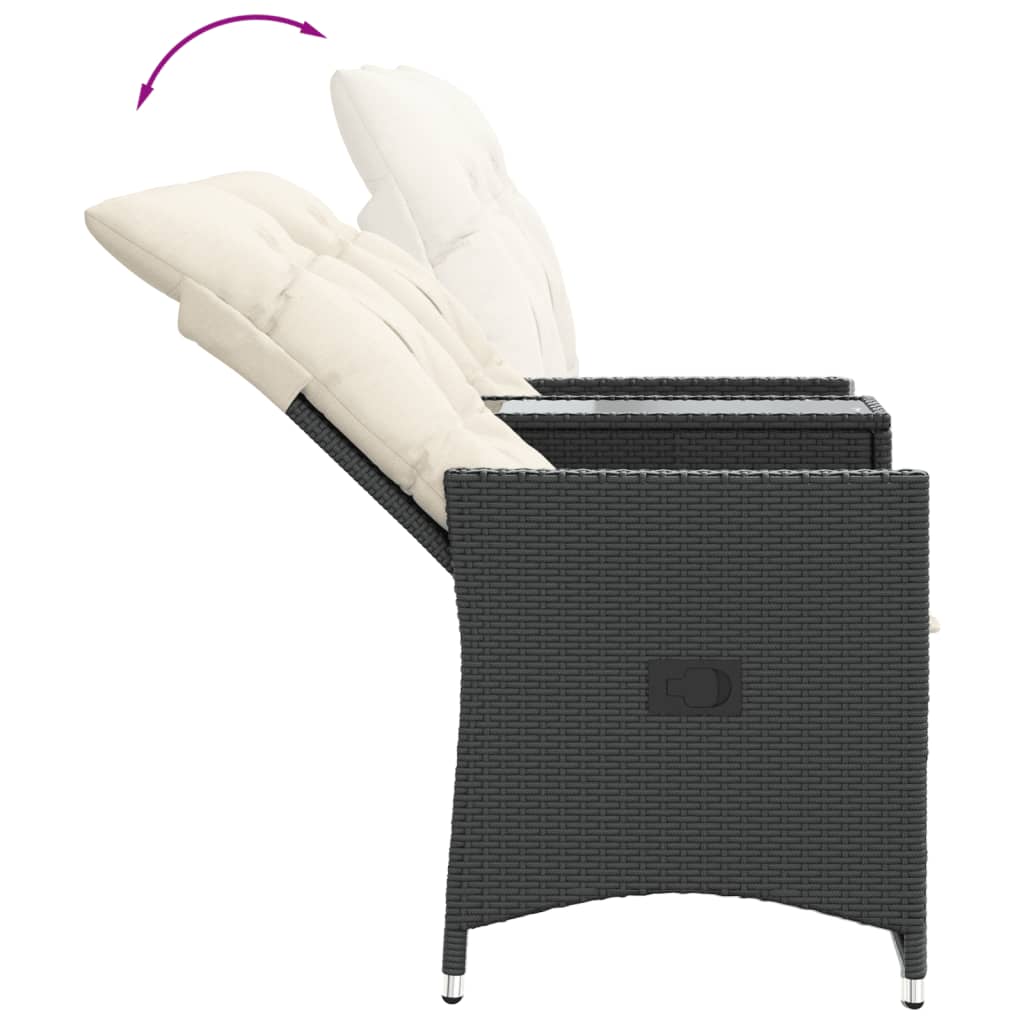 Divano Giardino Reclinabile 2Posti con Tavolino Nero Polyrattan | homemem39