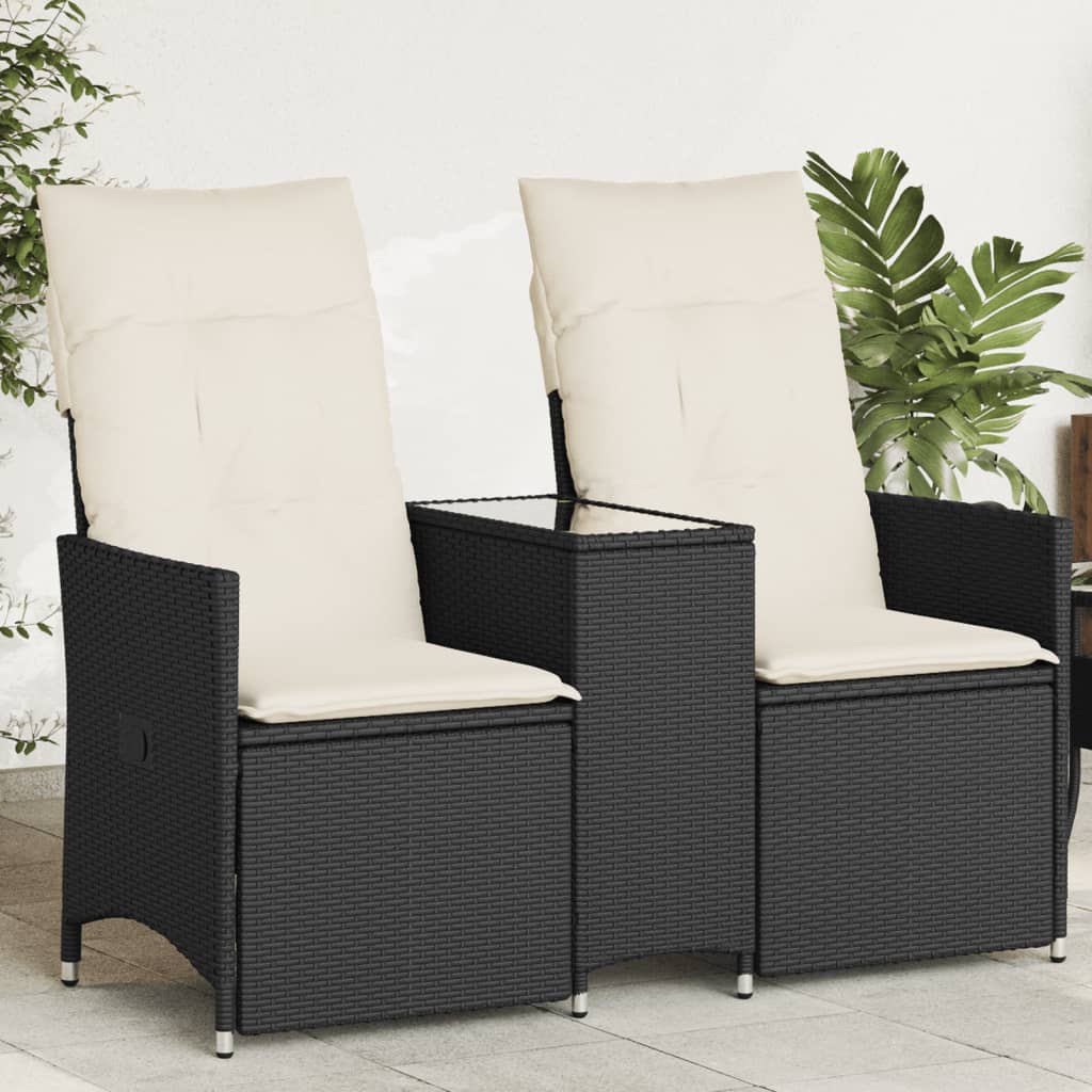 Divano Giardino Reclinabile 2Posti con Tavolino Nero Polyrattan | homemem39