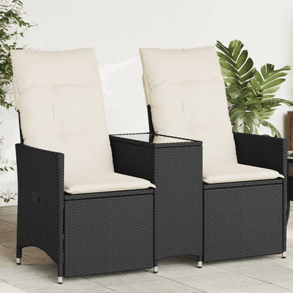 Divano Giardino Reclinabile 2Posti con Tavolino Nero Polyrattan | homemem39