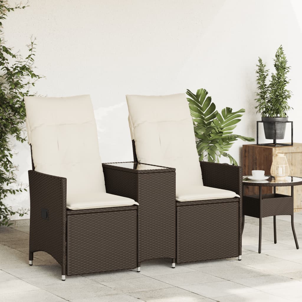 Divano Giardino Reclinabile 2 Posti Tavolino Marrone Polyrattan | homemem39
