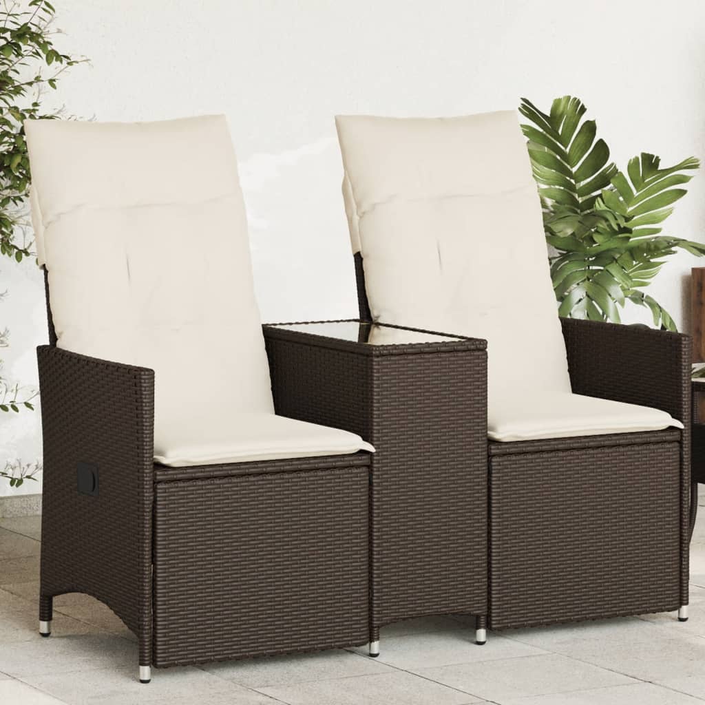 Divano Giardino Reclinabile 2 Posti Tavolino Marrone Polyrattan | homemem39