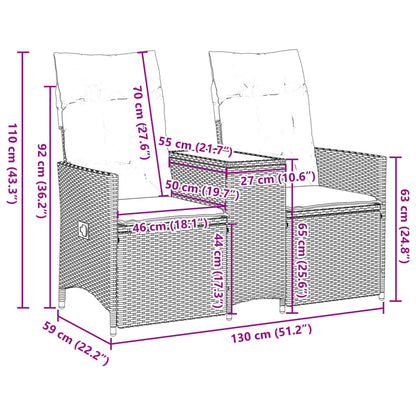 Divano Giardino Reclinabile 2 Posti Tavolino Grigio Polyrattan | homemem39