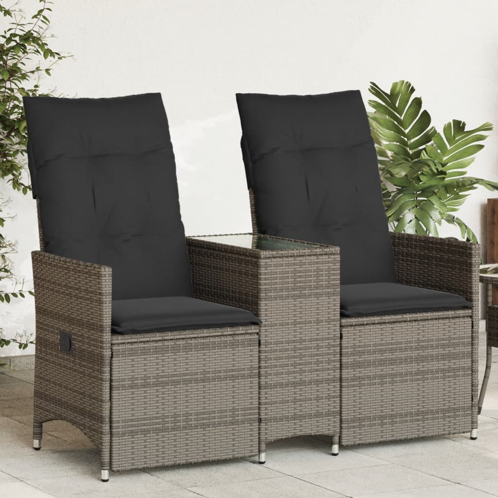 Divano Giardino Reclinabile 2 Posti Tavolino Grigio Polyrattan | homemem39