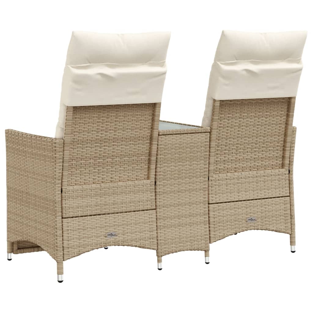 Divano Giardino Reclinabile 2 Posti Tavolino Beige Polyrattan | homemem39