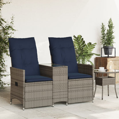 Divano da giardino reclinabile a 2 posti con tavolo grigio in polyrattan | homemem39