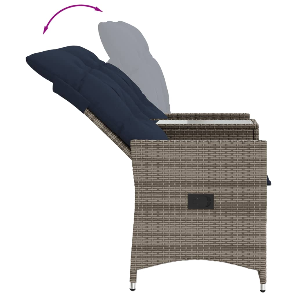 Divano da giardino reclinabile a 2 posti con tavolo grigio in polyrattan | homemem39