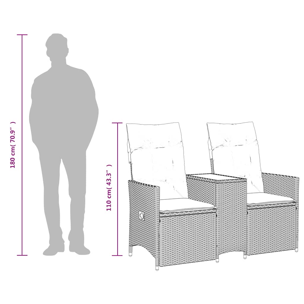 Divano da giardino reclinabile a 2 posti con tavolo grigio in polyrattan | homemem39