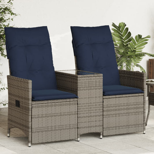 Divano da giardino reclinabile a 2 posti con tavolo grigio in polyrattan | homemem39