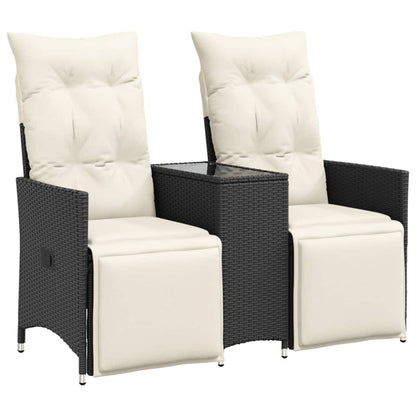 Divano Giardino Reclinabile 2Posti con Tavolino Nero Polyrattan | homemem39