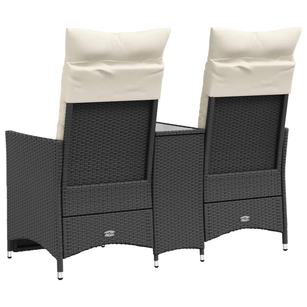 Divano Giardino Reclinabile 2Posti con Tavolino Nero Polyrattan | homemem39