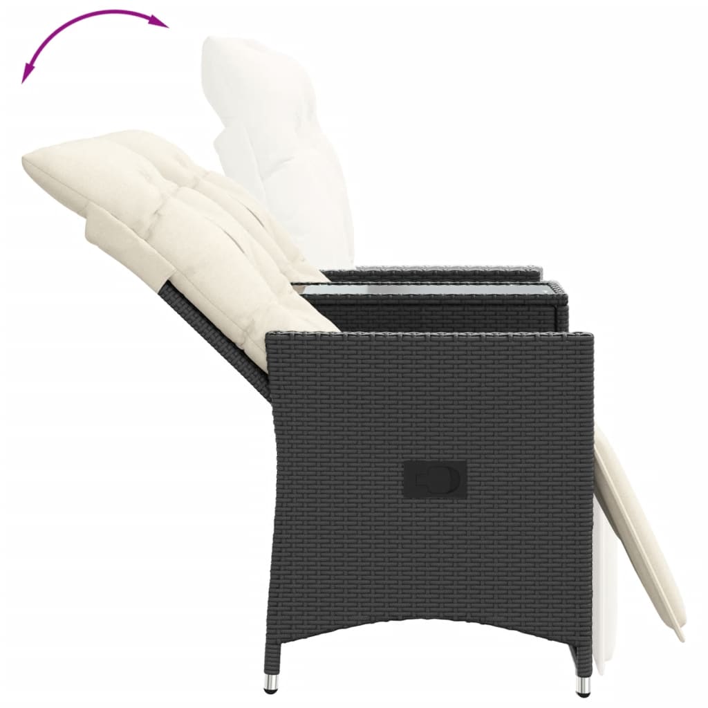 Divano Giardino Reclinabile 2Posti con Tavolino Nero Polyrattan | homemem39