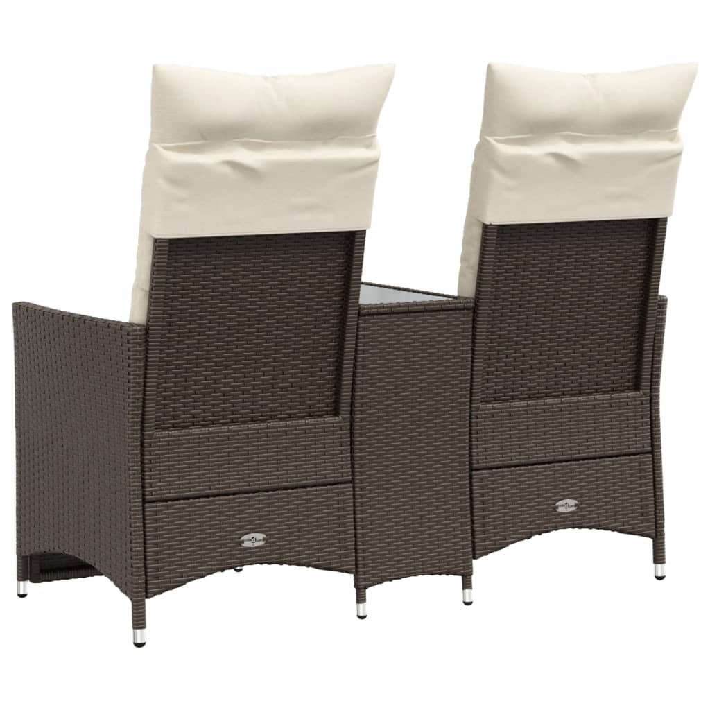 Divano Giardino Reclinabile 2 Posti Tavolino Marrone Polyrattan | homemem39