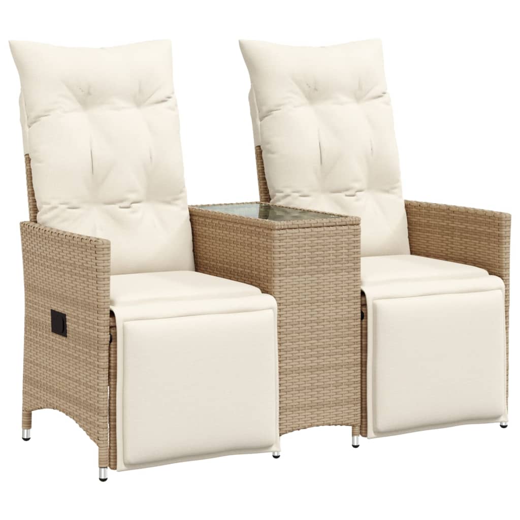 Divano Giardino Reclinabile 2 Posti Tavolino Beige Polyrattan | homemem39