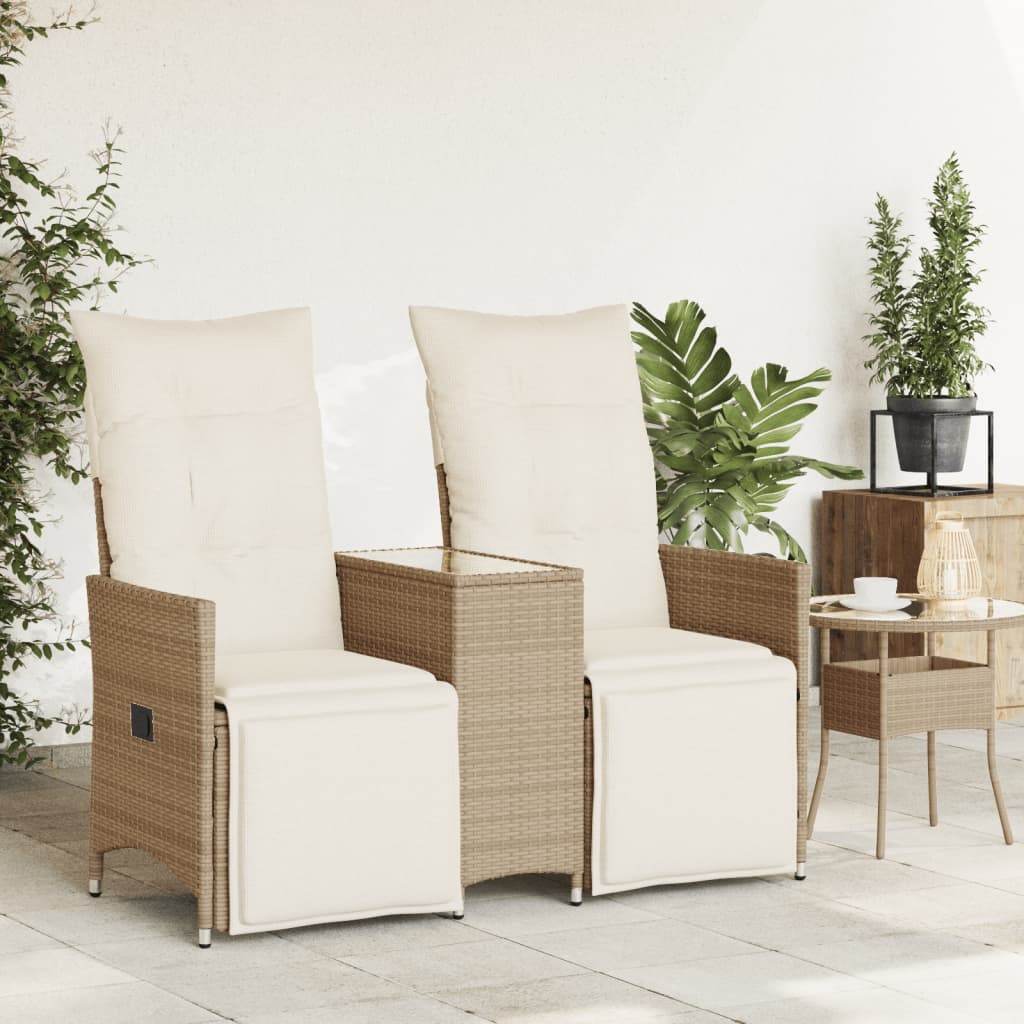 Divano Giardino Reclinabile 2 Posti Tavolino Beige Polyrattan | homemem39
