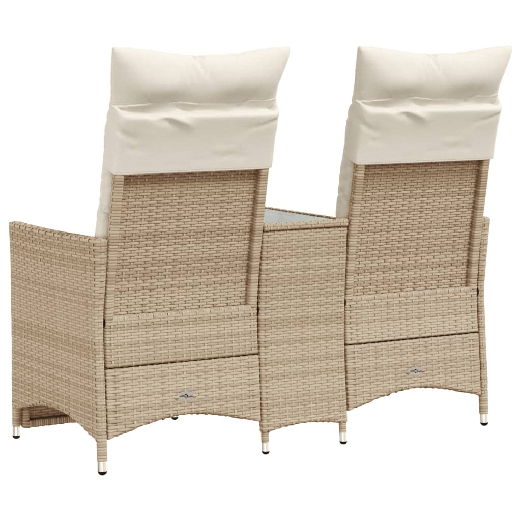 Divano Giardino Reclinabile 2 Posti Tavolino Beige Polyrattan | homemem39