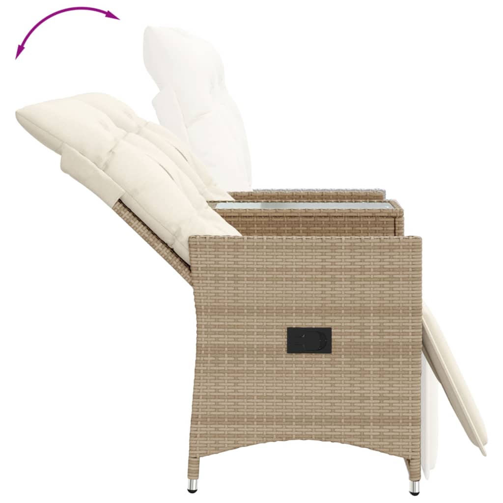 Divano Giardino Reclinabile 2 Posti Tavolino Beige Polyrattan | homemem39
