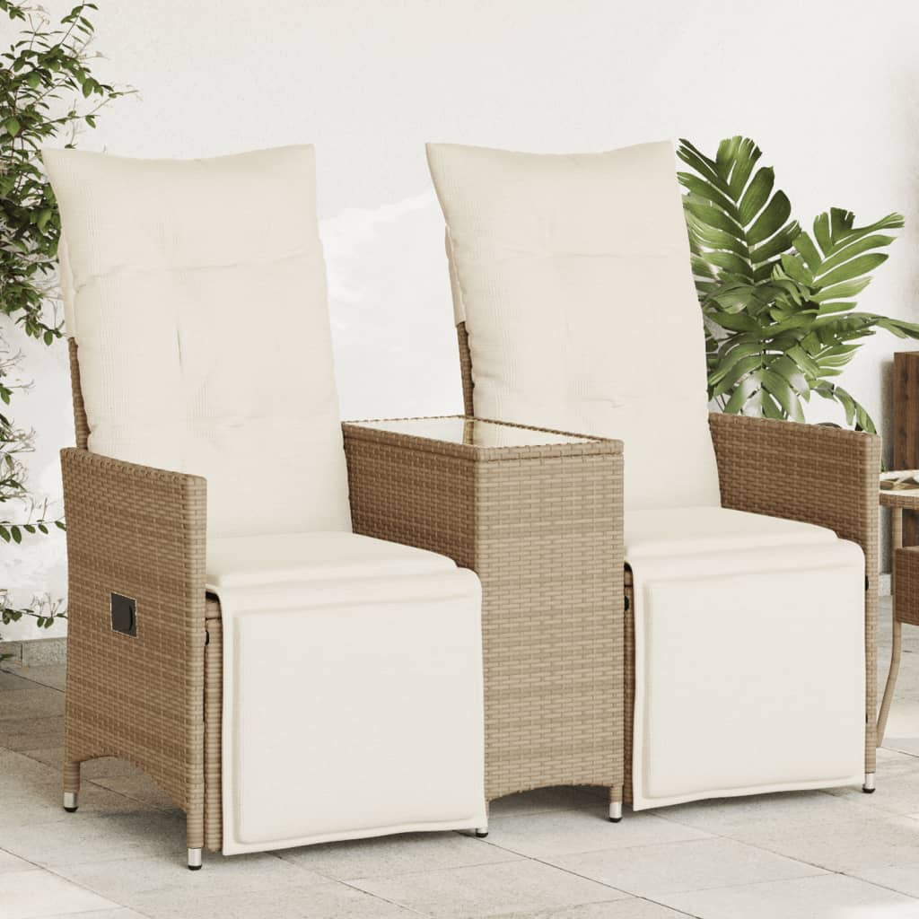 Divano Giardino Reclinabile 2 Posti Tavolino Beige Polyrattan | homemem39