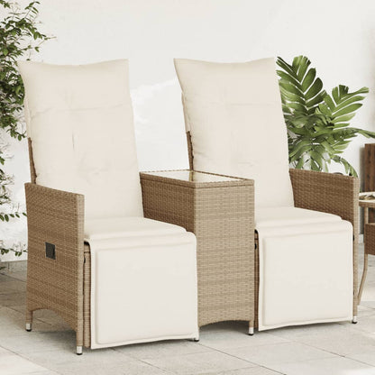 Divano Giardino Reclinabile 2 Posti Tavolino Beige Polyrattan | homemem39