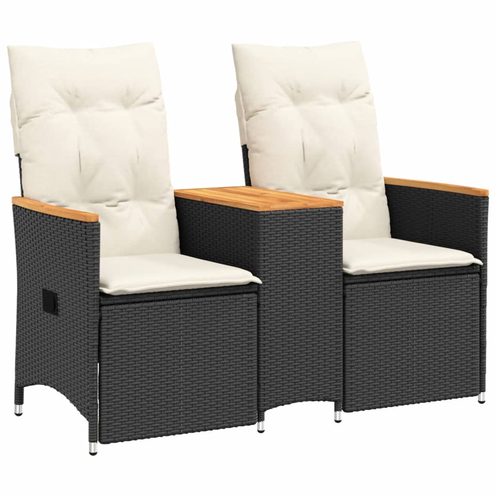 Divano Giardino Reclinabile 2Posti con Tavolino Nero Polyrattan | homemem39
