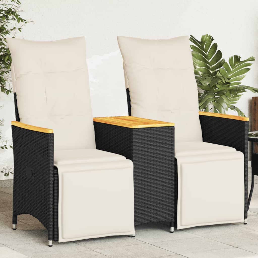 Divano Giardino Reclinabile 2Posti con Tavolino Nero Polyrattan | homemem39